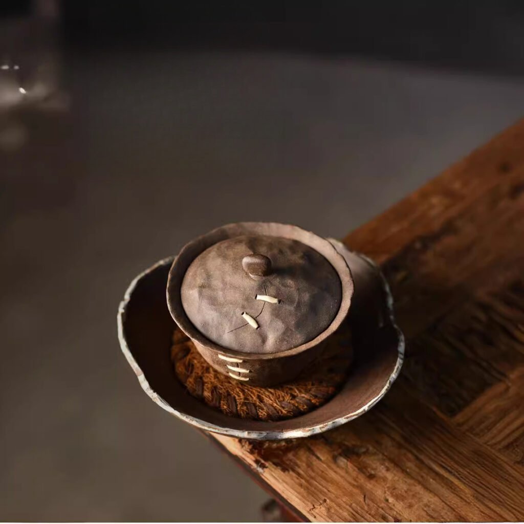 Rustic ceramic pot on wooden table