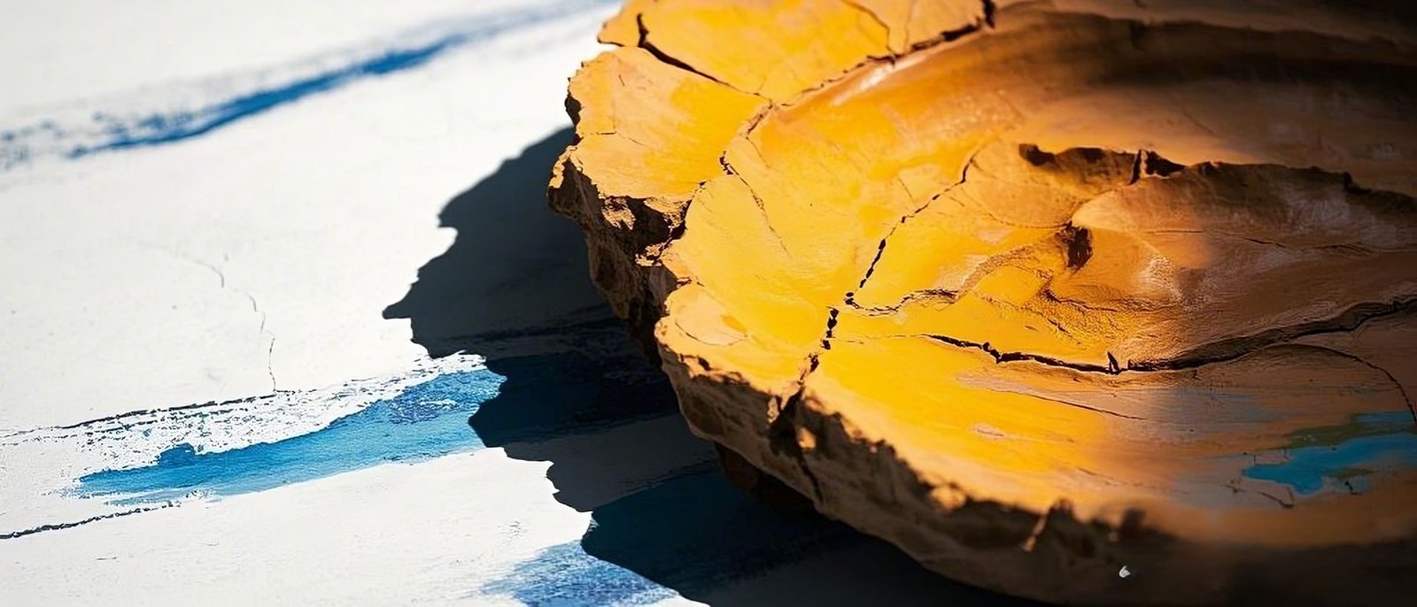 Clay texture art with blue streaks.